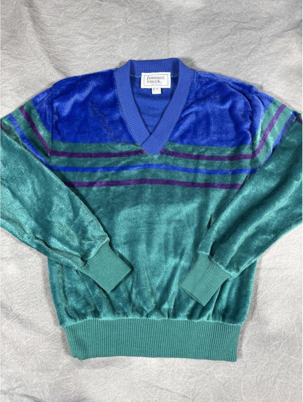 Vintage 80s/90s Furnace Creek Velour Sweater Women’s S, Teal Blue Made in USA